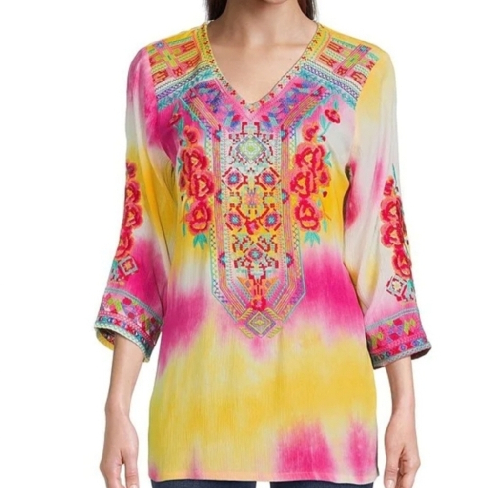 Pink and Yellow Relaxed Graphic Tunic